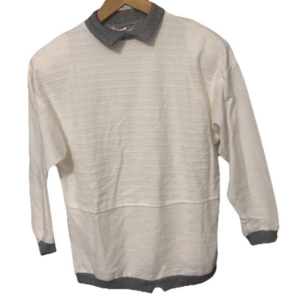 Recollections NEW Women's Size Small 100% Cotton Ivory & Gray Sweater With Pads